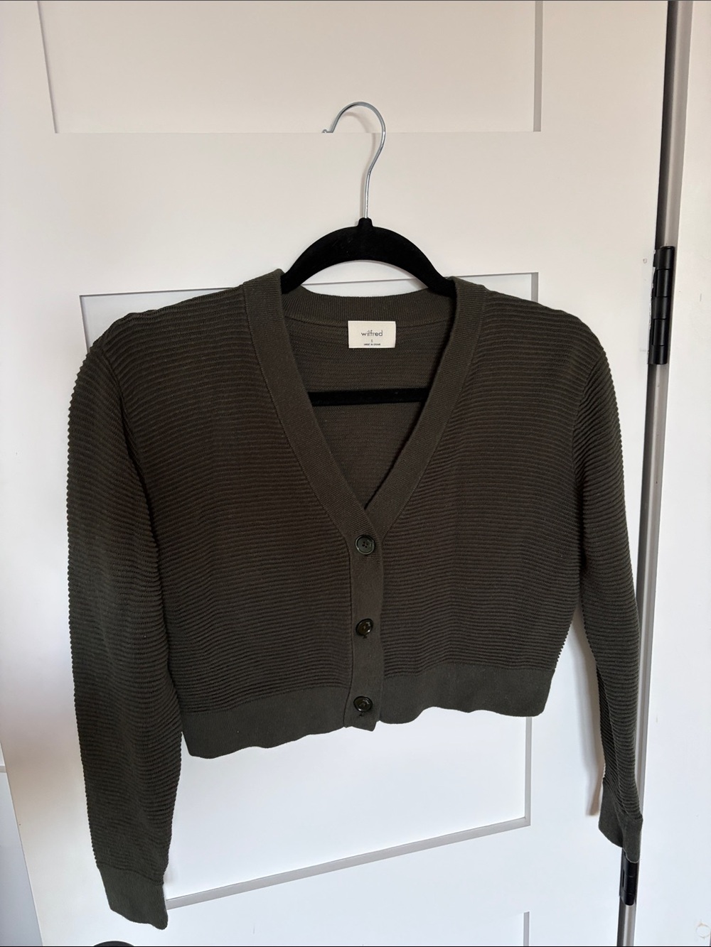 Wilfred Olive Green Cropped Ribbed V-Neck Cardigan